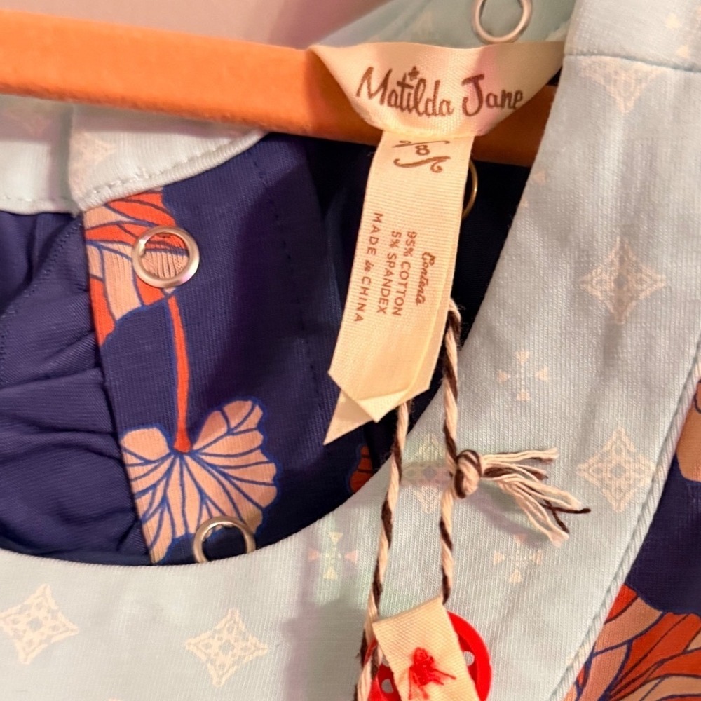 Matilda Jane Floral Ruffle top‎ Girls Kids Blue Orange Pink Flowers Bow Pockets - Picture 4 of 6